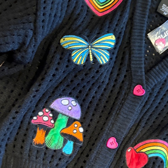 Dolls Kill Black Cardigan with Colorful Embroidery - Picture 3 of 5
